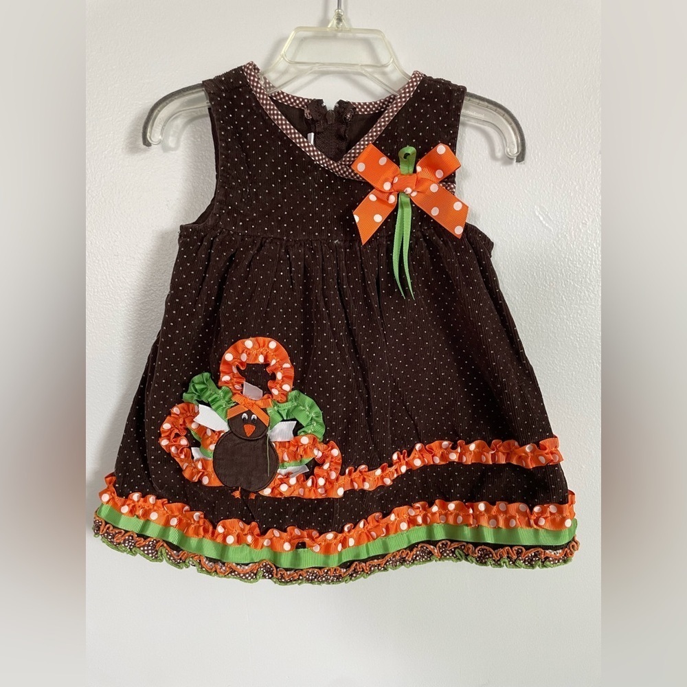 Fall vintage corduroy dress size 18 months Thanksgiving Turkey Bonnie baby